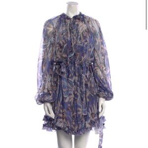 Zimmermann Silk Purple Floral Long Sleeve Dress and inner slip, worn once!